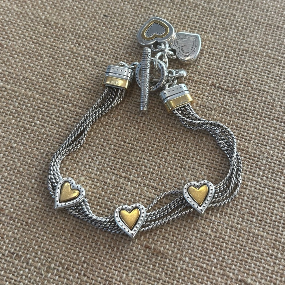 Brighton Two-Tone Silver and Gold Heart Link Bracelet